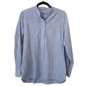 J.CREW Crosshatch Popover Tunic Top Blouse Shirt Blue Chambray Sz Small Pockets